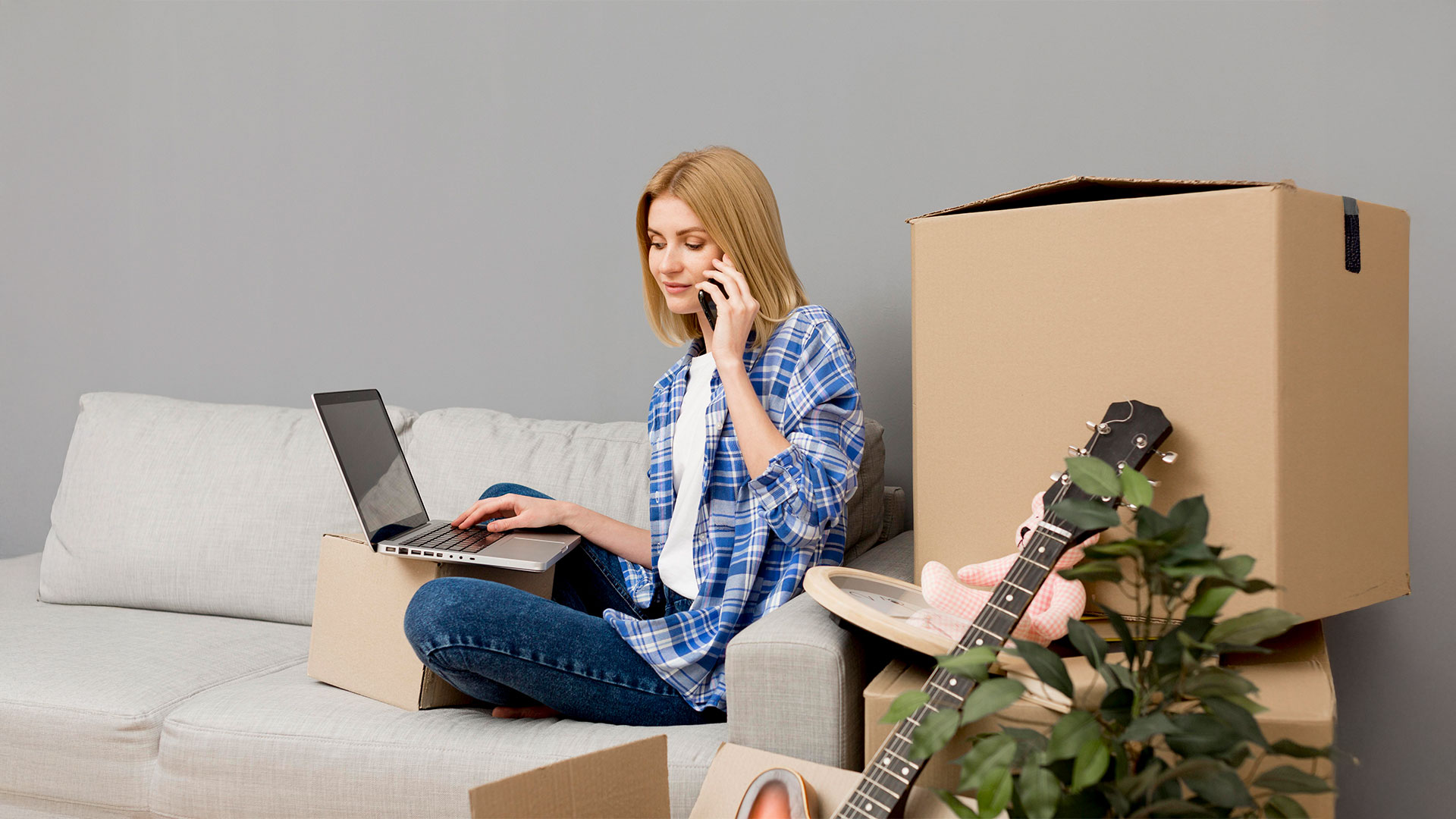 Woman using LTS for phone chores