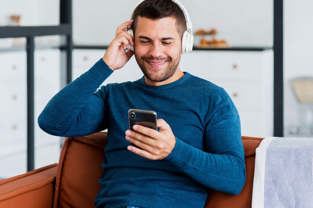 Man listening some recordings from his LTS App