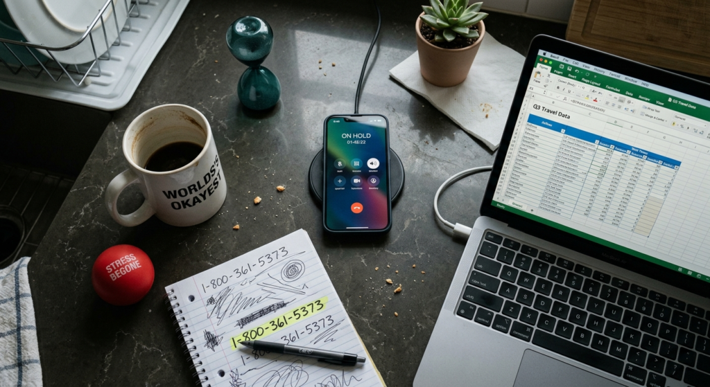 image of a desk with coffee and iphone calling to speak to an aeroplan agent